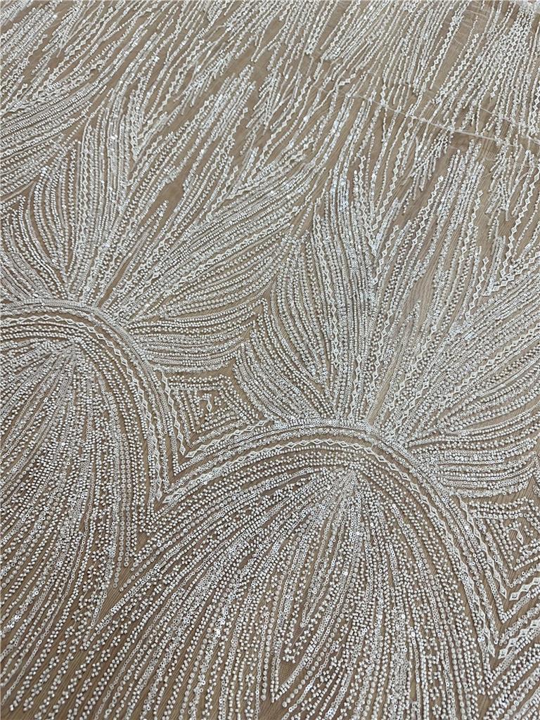 2025 новейшая высококачественная белая вышитая бисером кружевная ткань с пайетками уникальная кружевная ткань для свадебного платья1 ярд