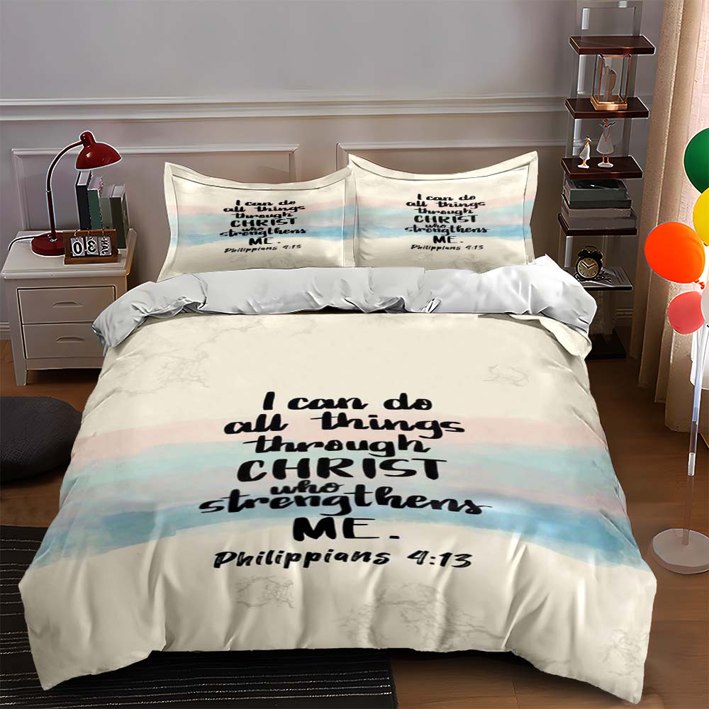 Inspirational scripture text Bedding Duvet cover sets Duvet covers Pillowcases gifts (1 * Duvet Cover 2 * Pillowcases, without duvet insert)