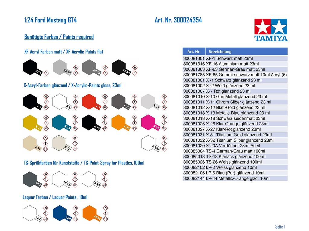 Tamiya Sports Car Series Ford Mustang GT4 Plastic Model Unisex 24354 1/24 No.354