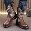 Men's Shoes Large Size Autumn and Winter Leather Boots Fashion High-top Leather Shoes Trend Cowboy Boots Thick-soled Non-slip Knight Boots