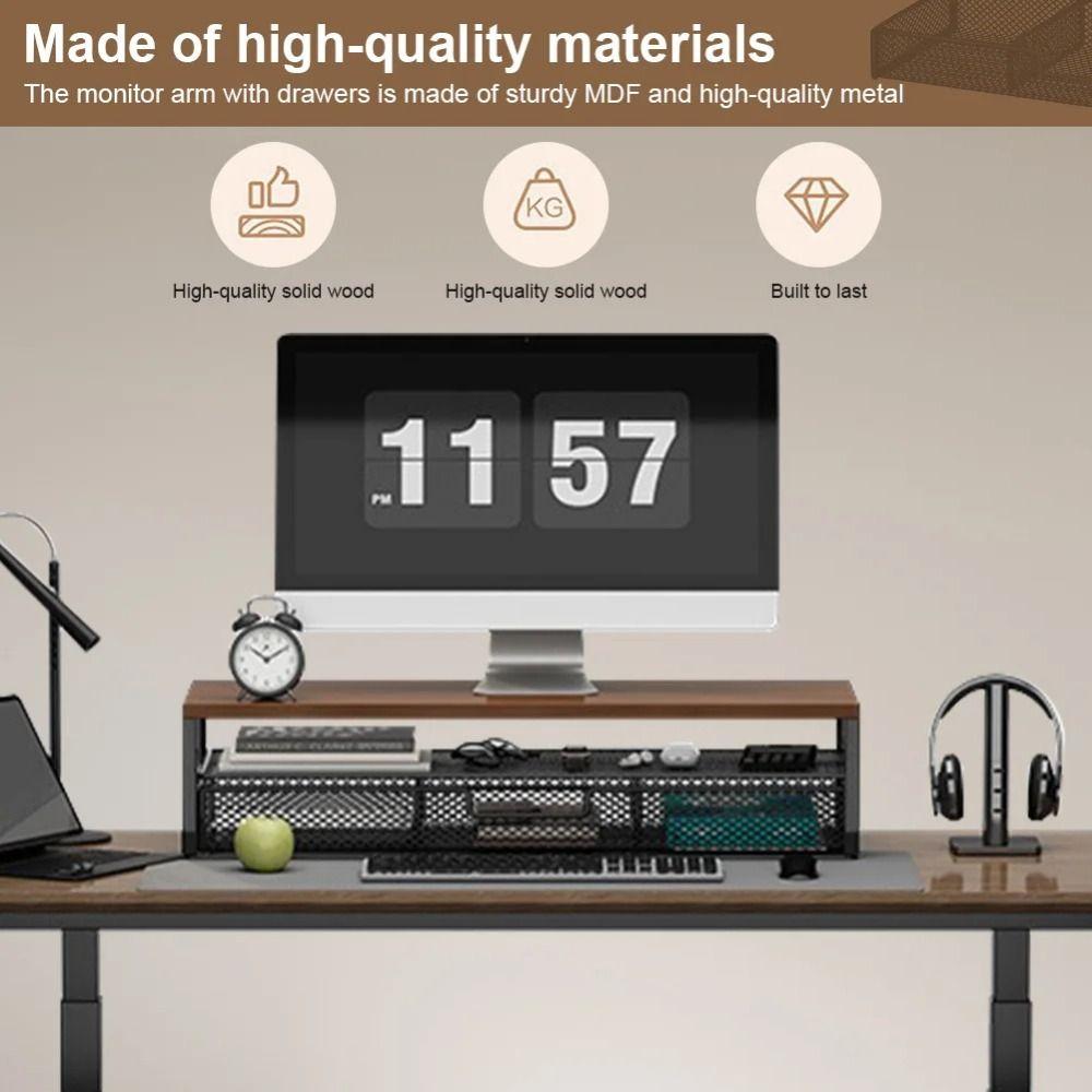 2-Tier Design Computer Monitor Stand Metal Mesh Laptop Computer Storage Shelf  Home