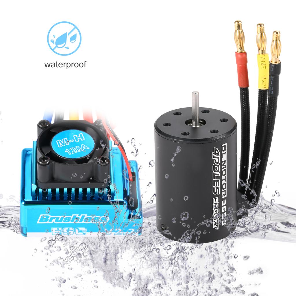 3650 3900KV Waterproof Brushless Motor with 120A Brushless ESC with 5.8V 3A BEC Set for 1 10 RC Car