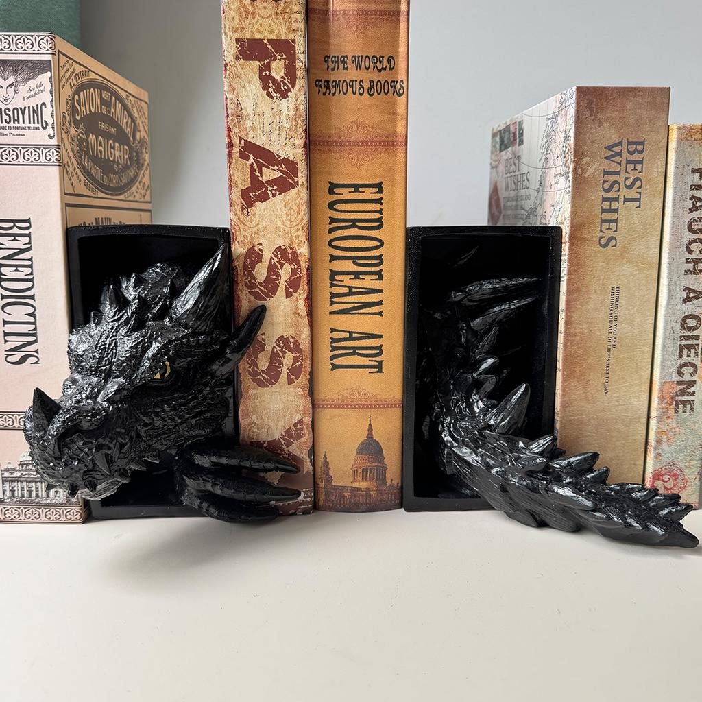 1Pc Gothic Dragon Bookends, 3D Horror Dragon Decorative Bookends, Resin Dragon Bookends, Unique Dragon Bookends, Creative Sculpture Ornaments, Booken
