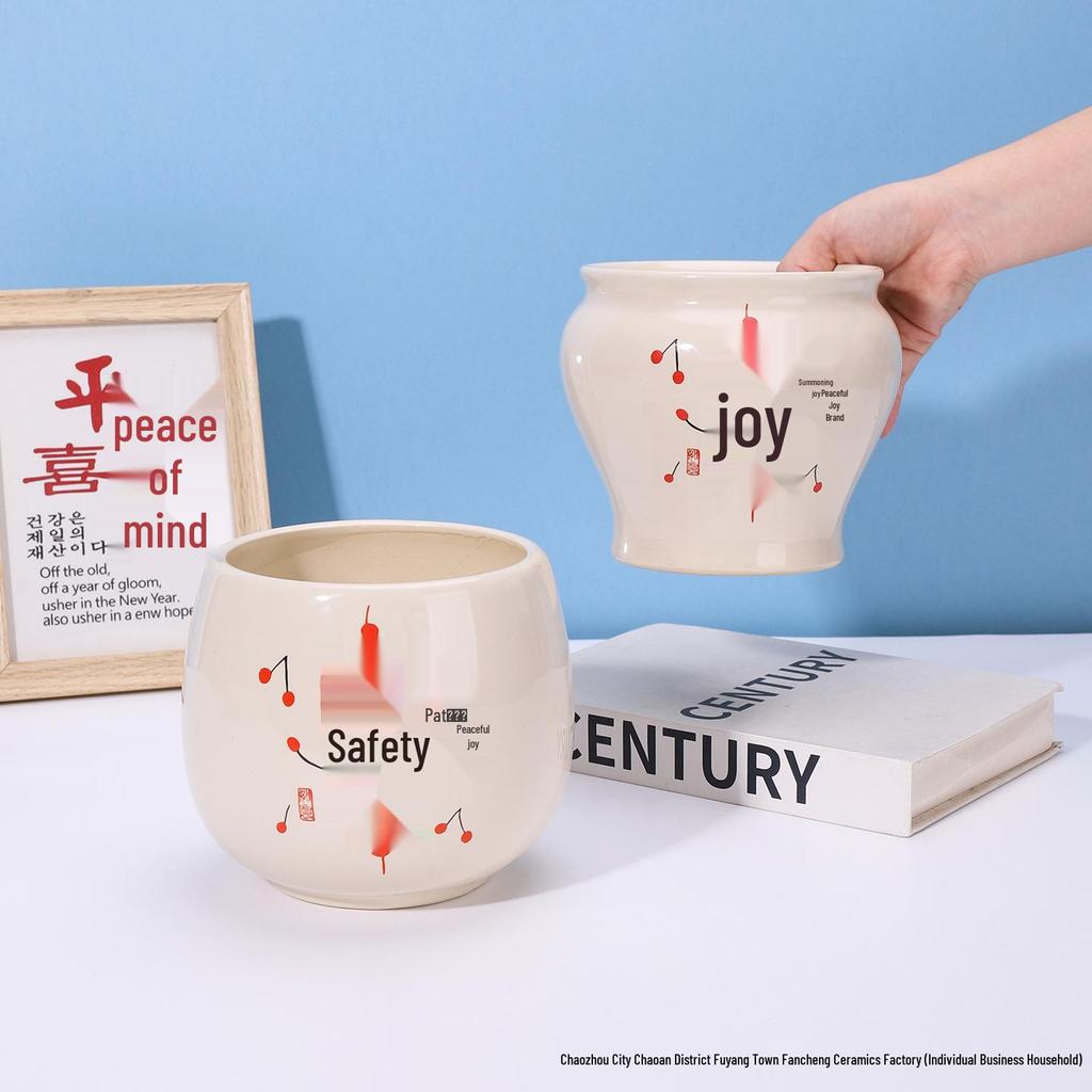 Ceramic Money Tree Succulent Vase: Peace & Joy Decorative Flower Pot for Home & Office.