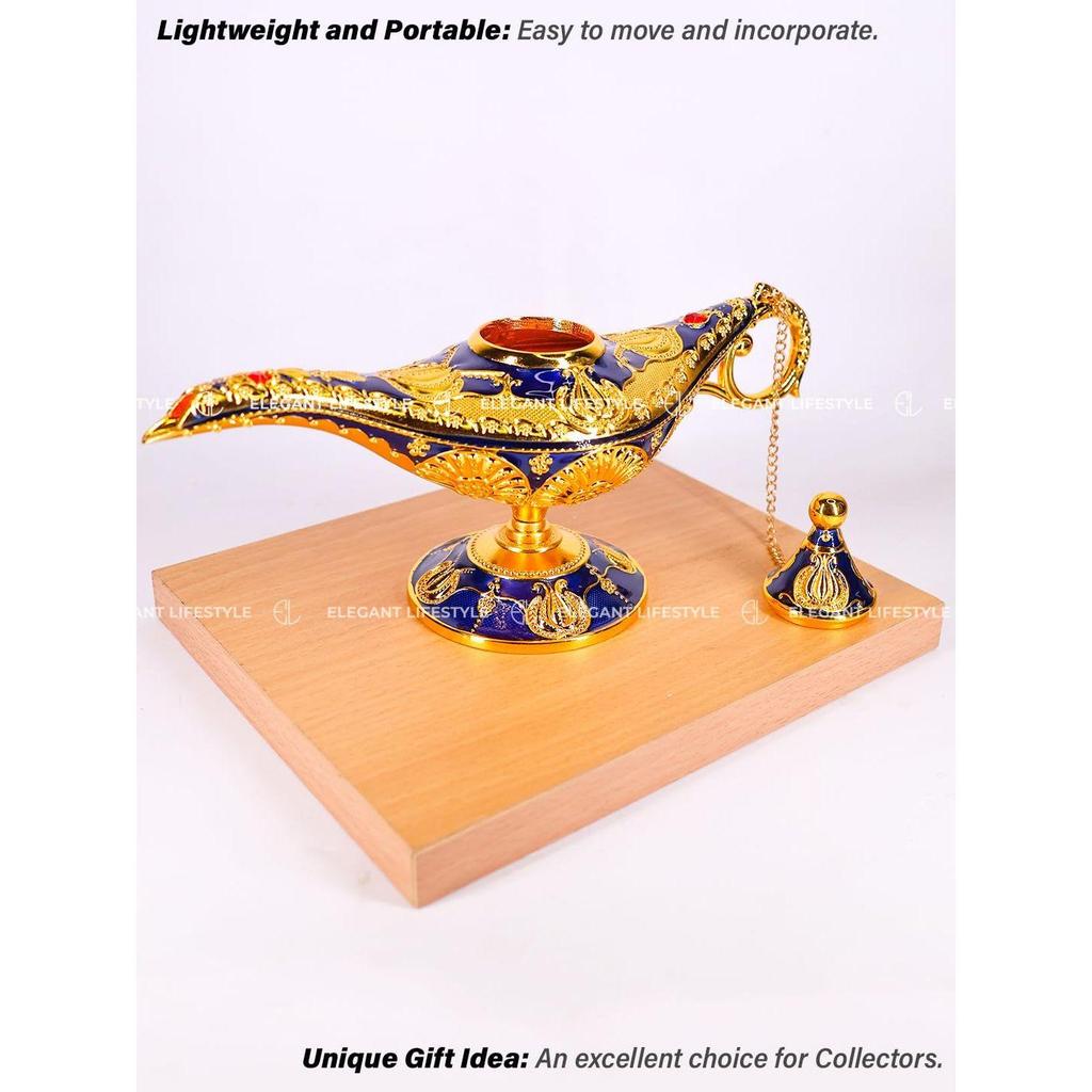 Vintage Aladdin Chirag Lamp-Luxurious Metal Jewelry Box,Decorative Showpiece,Home & Office-12 cm(Gold-Blue)