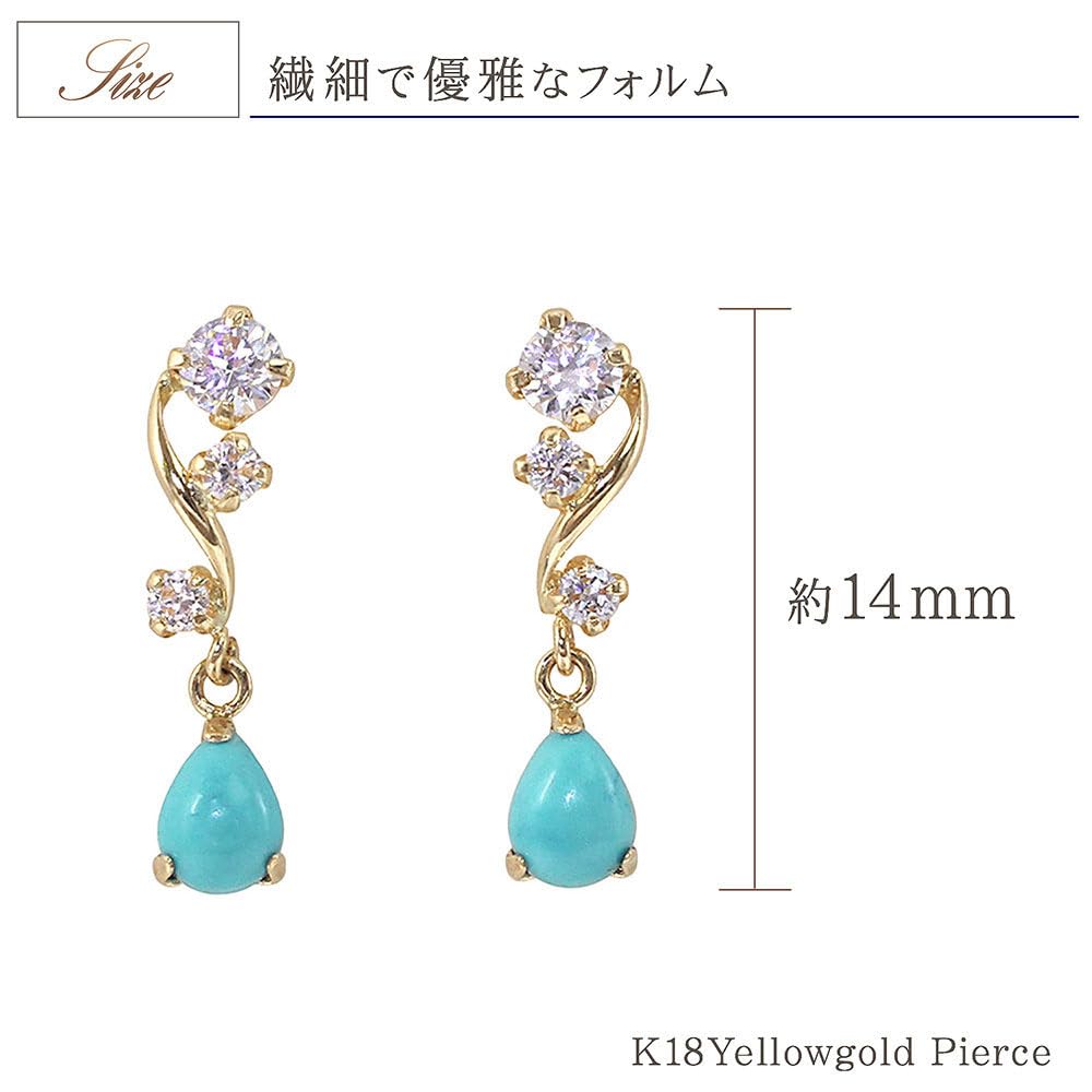 Бирюзовые серьги K18 Бирюза 18 карат желтое золото Камень декабря [Barzaz] женские