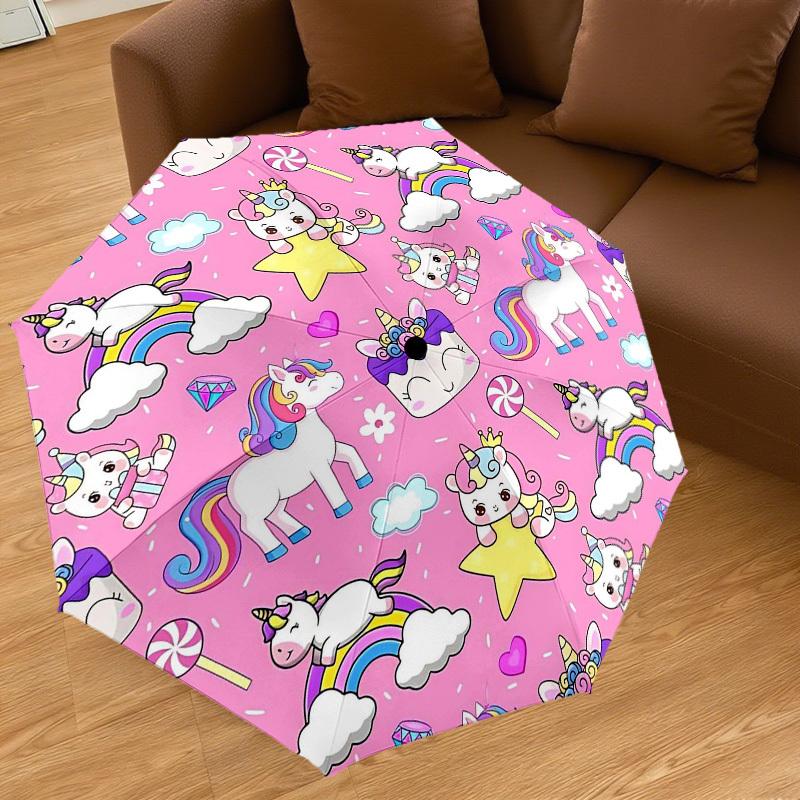 1PC Unicorns Clouds Umbrella-8-Rib Reinforced Portable Folding Travel Suitable for All Seasons Outdoor Daily Use -J0339