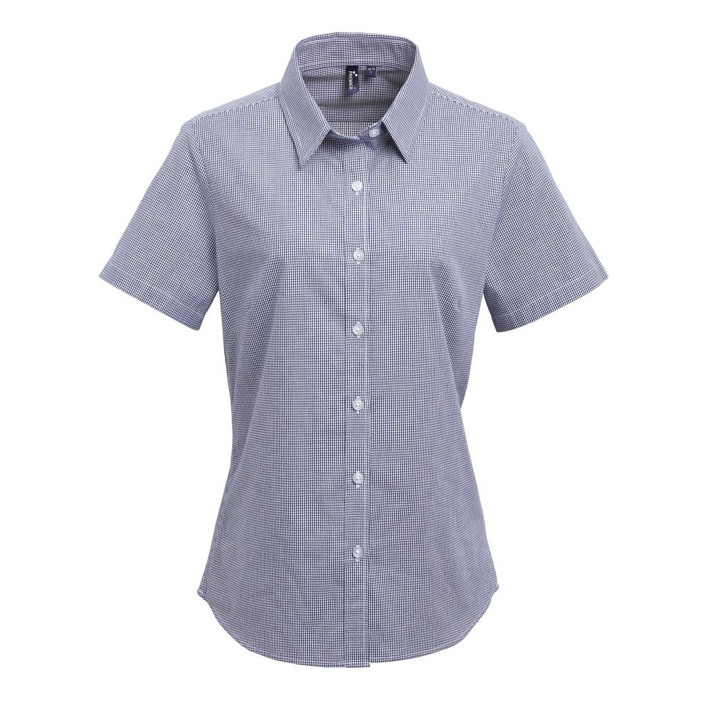 Premier Womens/Ladies Microcheck Short Sleeve Cotton Shirt
