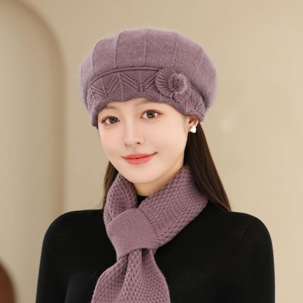 Casual Thicken Mom Hat Scarf Windproof Rabbit Fur Knitted Hats Coldproof Winter Hat Scarf Women