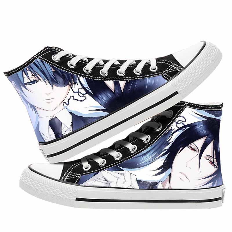 Унисекс аниме «Черный дворецкий Себастьян Михаэлис», повседневная парусиновая обувь, плимсоллы, светящаяся студенческая обувь на плоской подошве, кроссовки