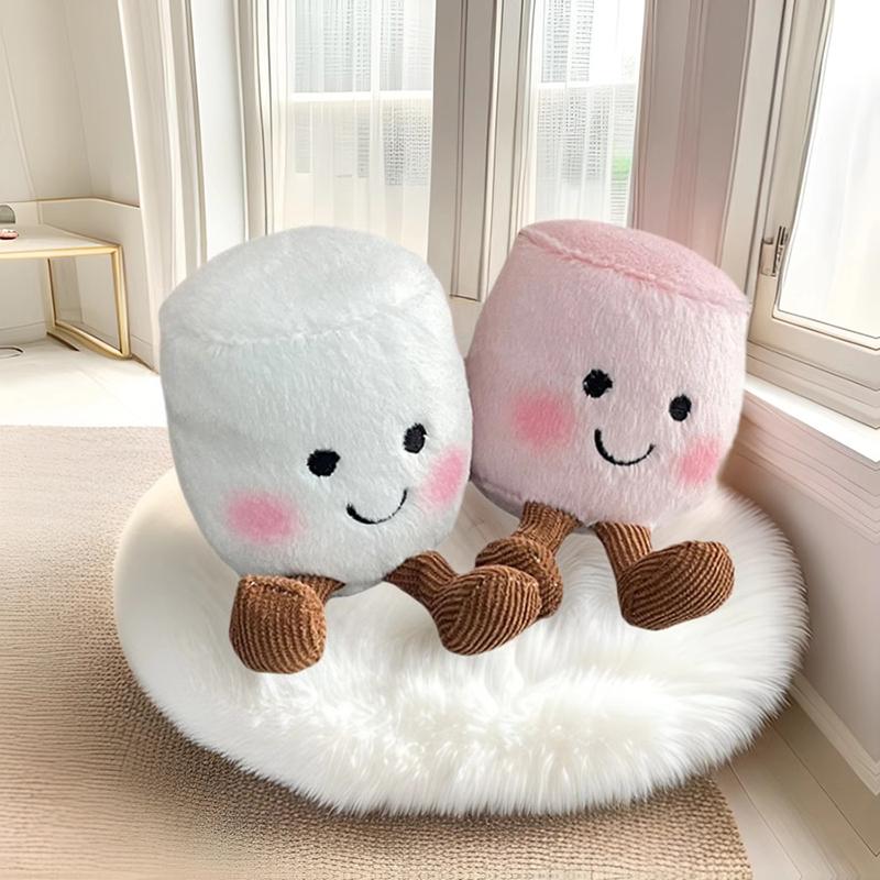 Cute Two-color Marshmallow Plush Toy Keychain Cartoon Soft Stuffed Doll Pendant Car Key Ring Backpack Bag Decor Kid Gift