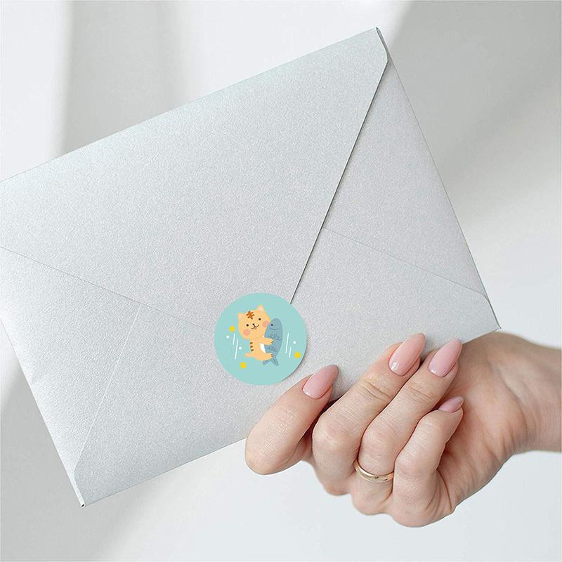 500шт милый кот спасибо наклейки круглые мультяшные животные клейкая печать этикетки