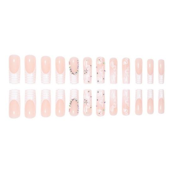 24 шт., кусочки дизайна ногтей, хрустальные цветы, удлиненные, с полным покрытием, простое управление, быстрый маникюр, французский квадратный накладные ногти