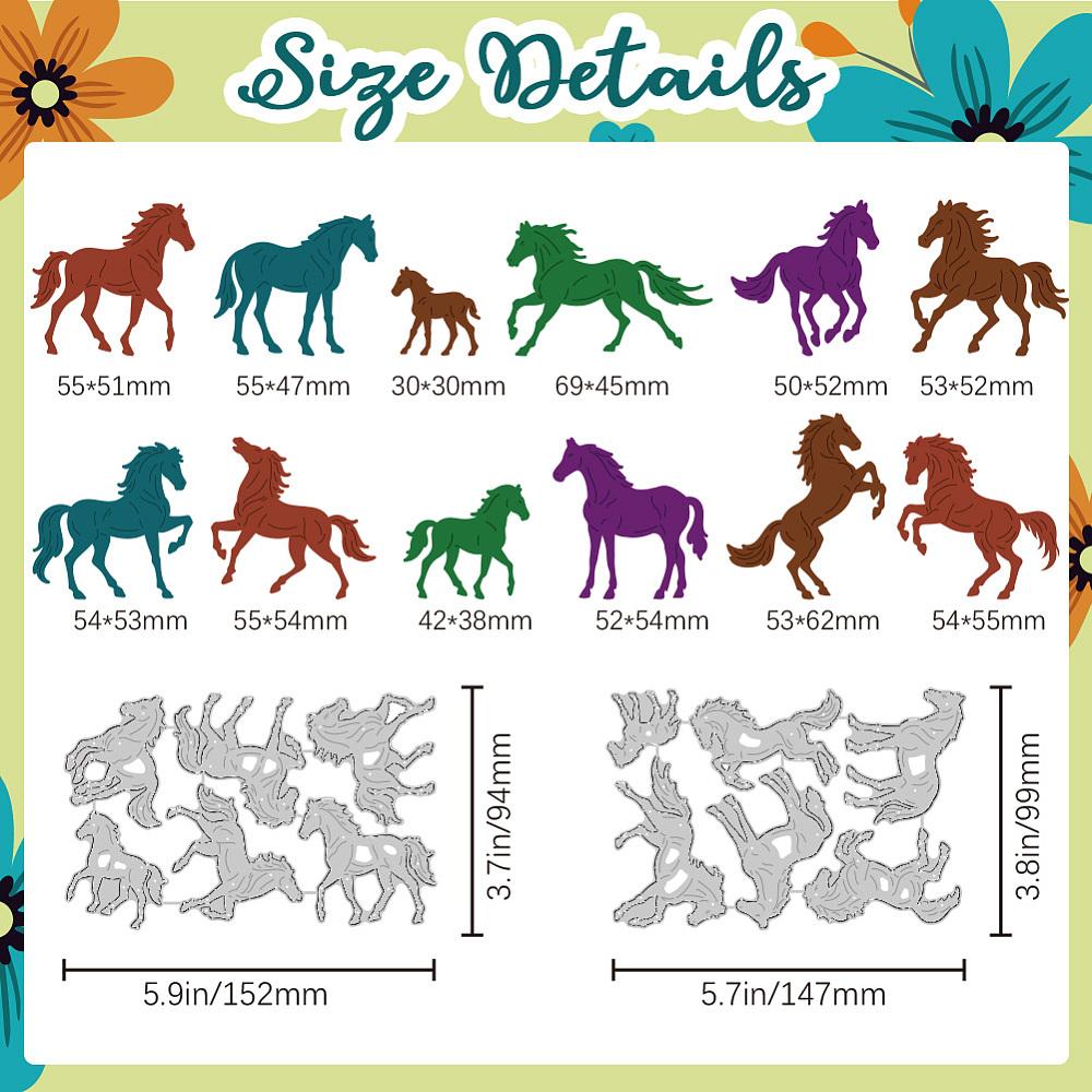 Horse Theme Carbon Steel Cutting Dies Stencils for DIY Scrapbooking Photo Album Decorative Embossing Paper Card 97~99x147~152x0.8mm 2pcs/set