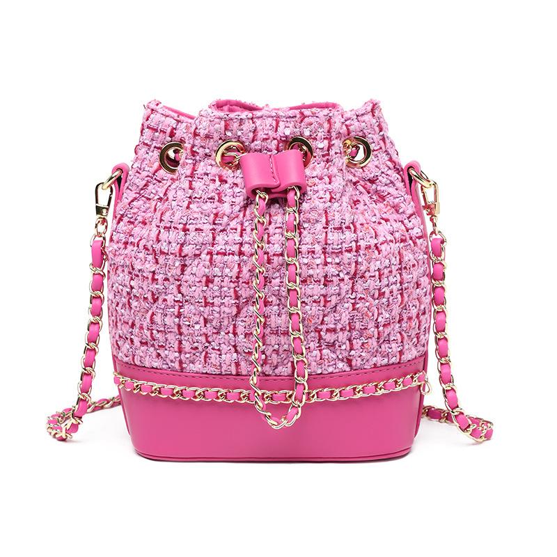 New Spring and Summer Tweed Bucket Bag for Women Korean Style Versatile Diamond Chain Bag One Shoulder Crossbody Bag