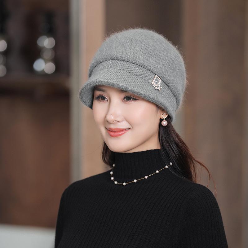 Женская зимняя объемная вязаная шапка-берет, теплая вязаная зимняя шапка-бини с козырьком для холодной погоды