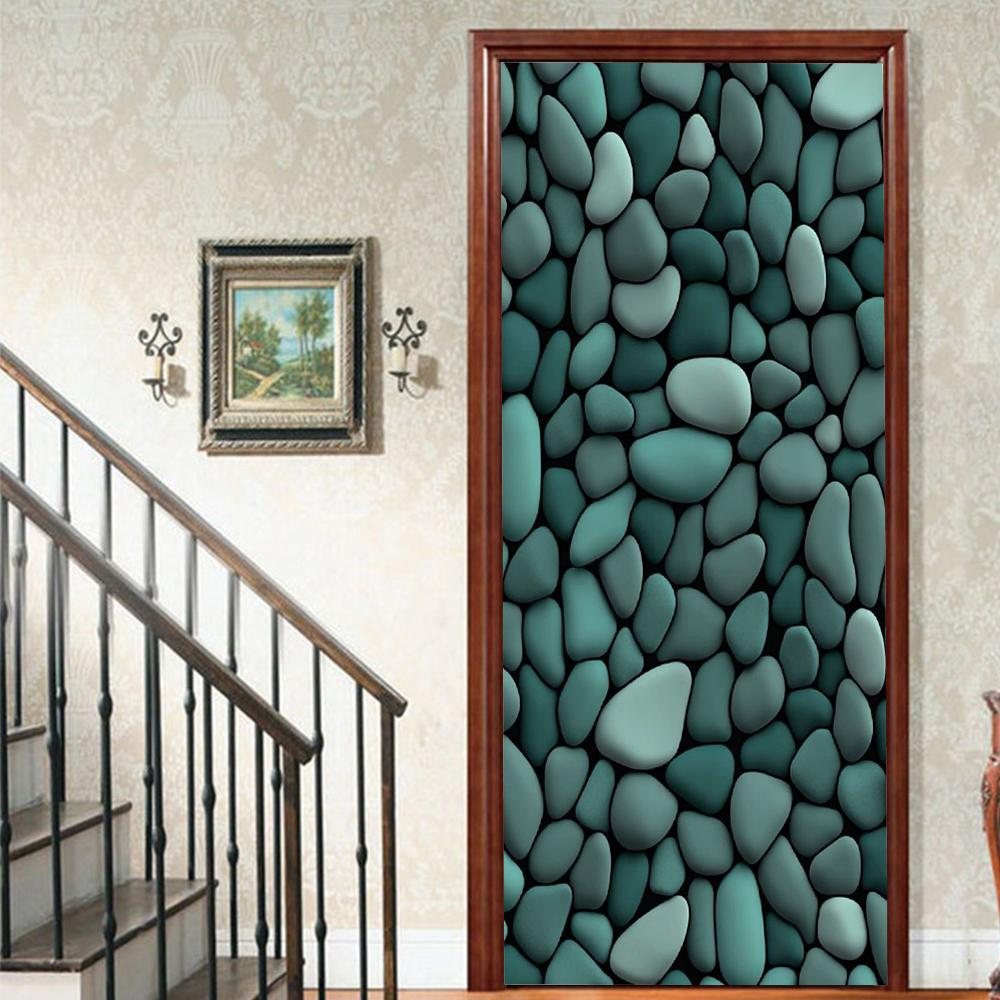 1 шт. Виниловая наклейка на дверь с галькой и пейзажем для спальни, домашнего декора, самоклеящаяся, съемная, настенная наклейка, для реновации двери, водонепроницаемый постер
