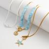 3Pcs/Set Irregular Blue Stone Chain Necklace Women Boho Conch Starfish Pendant Y2K Jewelry Beads Choker