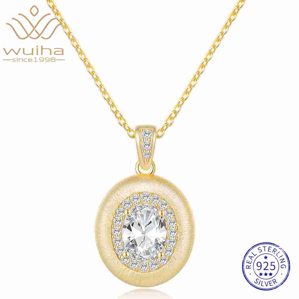 WUIHA Vintage 925 Sterling Silver Oval Cut D Color Real GRA Moissanite Diamond Pendant Necklace Wedding Engagement Fine Jewelry