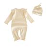 Baby Clothes Long Sleeve Romper Spring Autumn Clothes Newborn Hat Coveralls Baby Girl Birth Preparation Gift Plain Frill Beige 6M [Baby Koi]