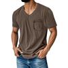 Men's Summer Solid Color V-Neck Loose Pocket Short Sleeve Top