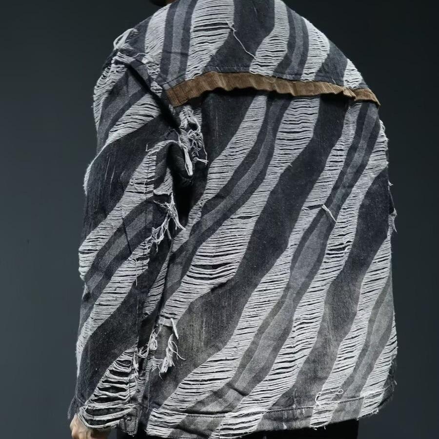 Zebra Pattern Jacket Men'S And Women'S Trendy Brand Ripped Retro Splicing Corduroy Lapel 24 Tooling Jacket