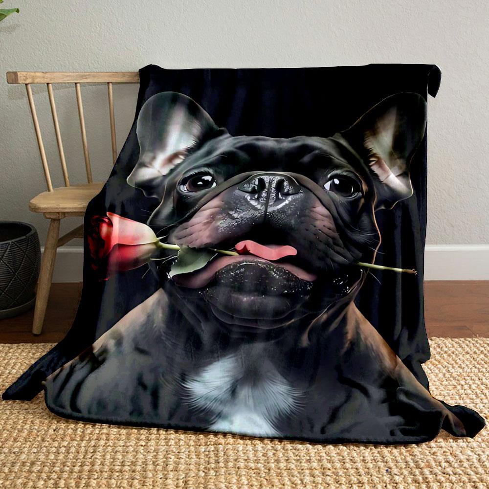French Bulldog Rose Blanket bedroom Blanket for Livingroom Couch lunch break Soft throw for Friend's festival Gift