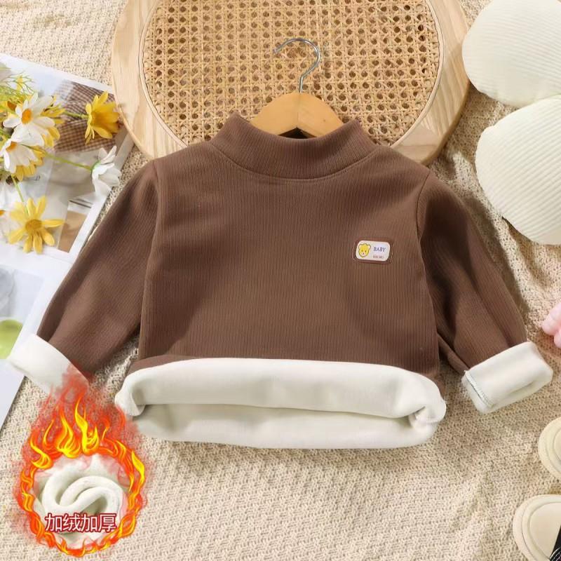 Kids Half-Turtleneck Fleece Lined Thermal Top Cartoon Warm Long Sleeve Base Layer Boys Girls