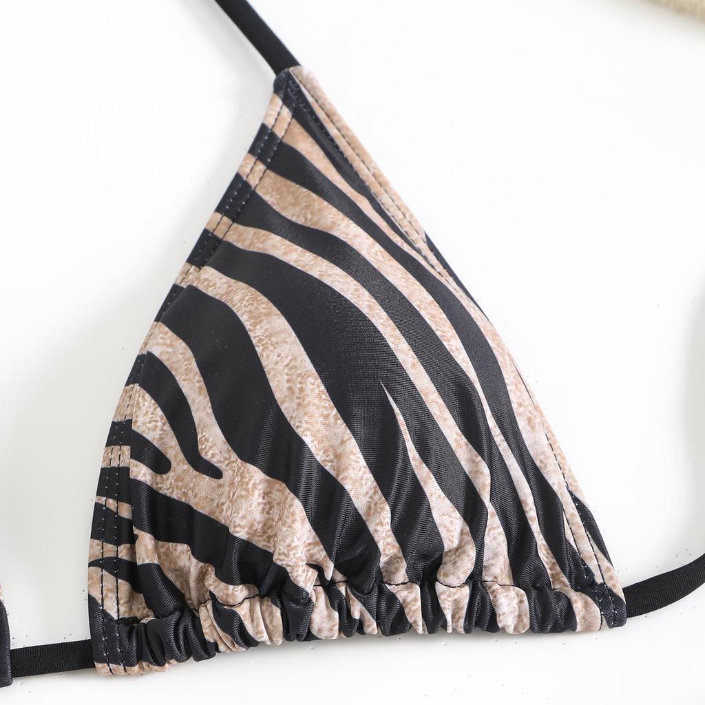 2025 Zebra Stripe Halter Bikini Three-Piece Swimsuit