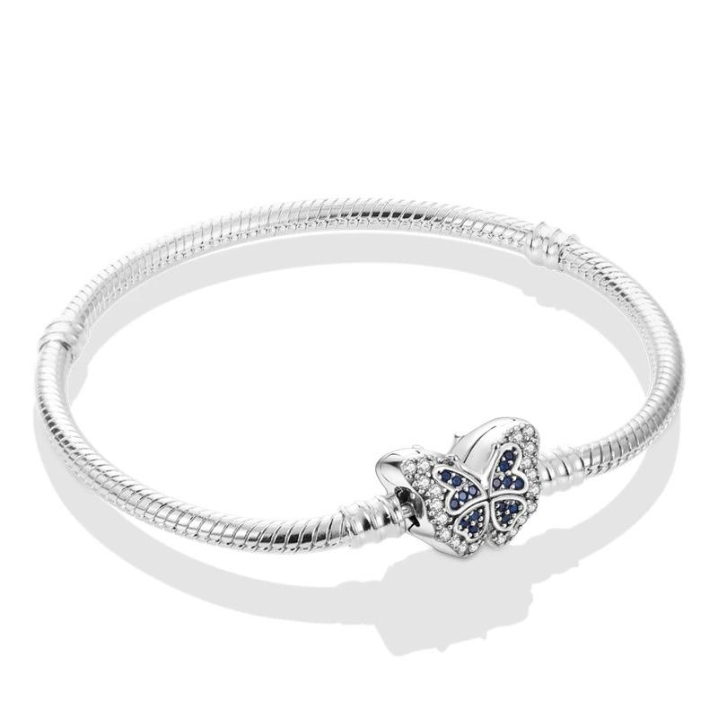 Браслет из стерлингового серебра 925 пробы Бабочка Цветок Клевер Зеленая Кошачья Лапка Любовь Циркон Ювелирные изделия Подарки для женщин 17-20 см