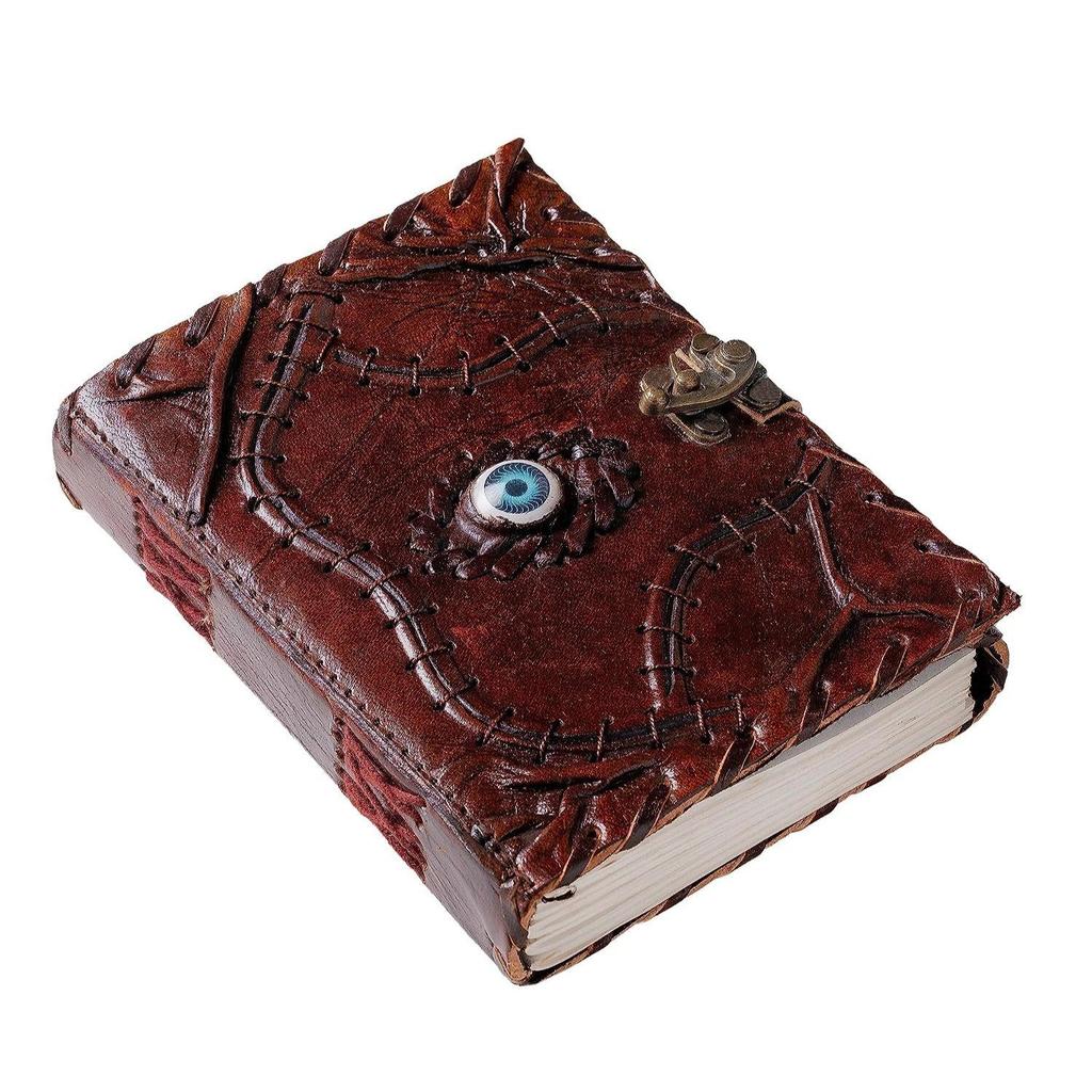 Leather Diary With Evil Eye Stone- 5×7 Inch Spells Journal with 240 Unlined Handmade Pages