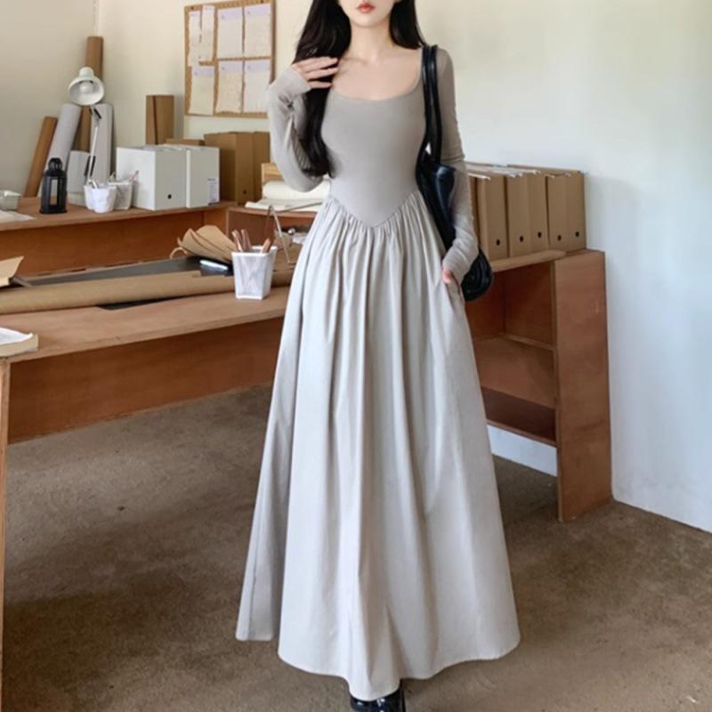 Платье в стиле Хепберн с длинным рукавом и квадратным вырезом - Женская коллекция весна 2024