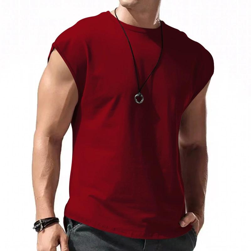 Men's Summer Solid Color Thin Section Sleeveless T-shirt Youth Round Neck Casual Loose T-shirt