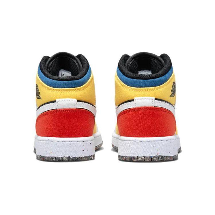 Air Jordan 1 Mid SE GS Multi-Color Canvas Kids Sneakers White Black Picante-Red DV1316-100