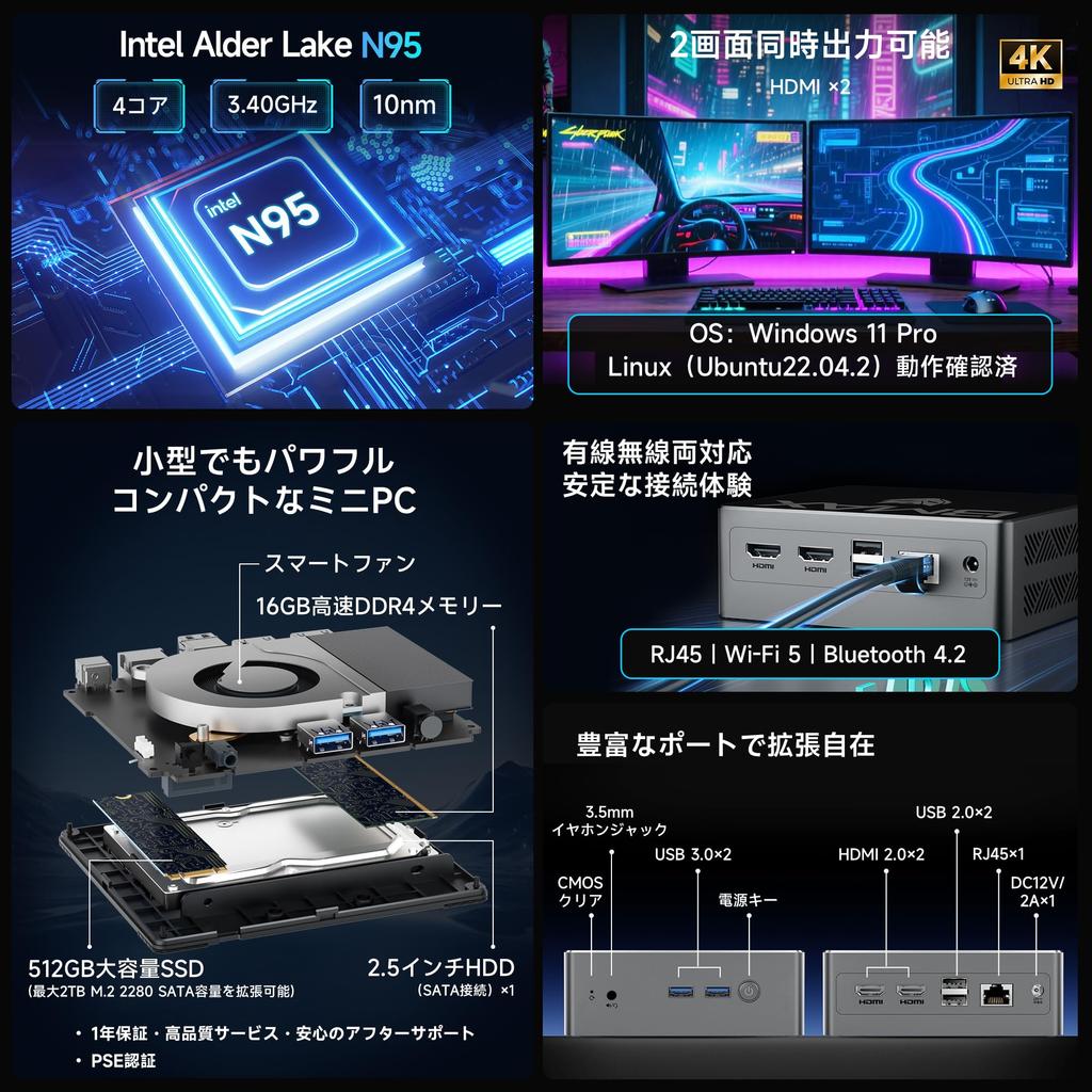 BMAX Intel N95 Mini Быстрее, чем Intel Mini 12-го поколения До 16 ГБ DDR4 512 ГБ 2 USB 2 Дисплей Gigabit Тихий Мини ПК B4, Низкое энергопотребление, N97, ПК,