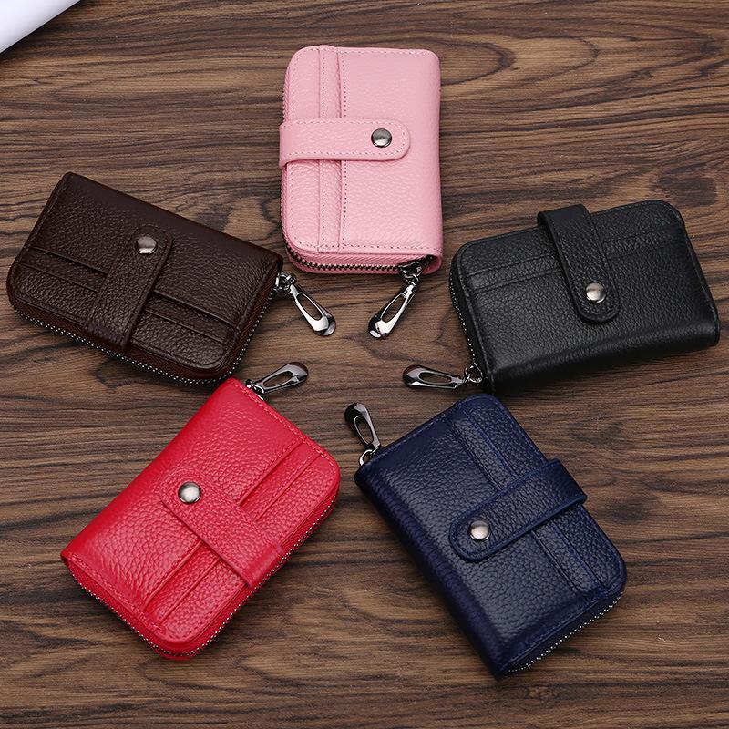 Мини-держатель для карт из натуральной кожи с застежкой-молнией, первый слой из коровьей кожи, для организации нескольких карт