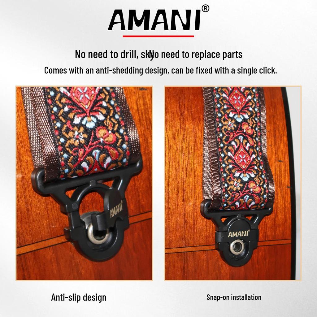 AMANI Omanni Anti-Drop Guitar Shoulder Strap for Electric, Bass, & Acoustic Guitars