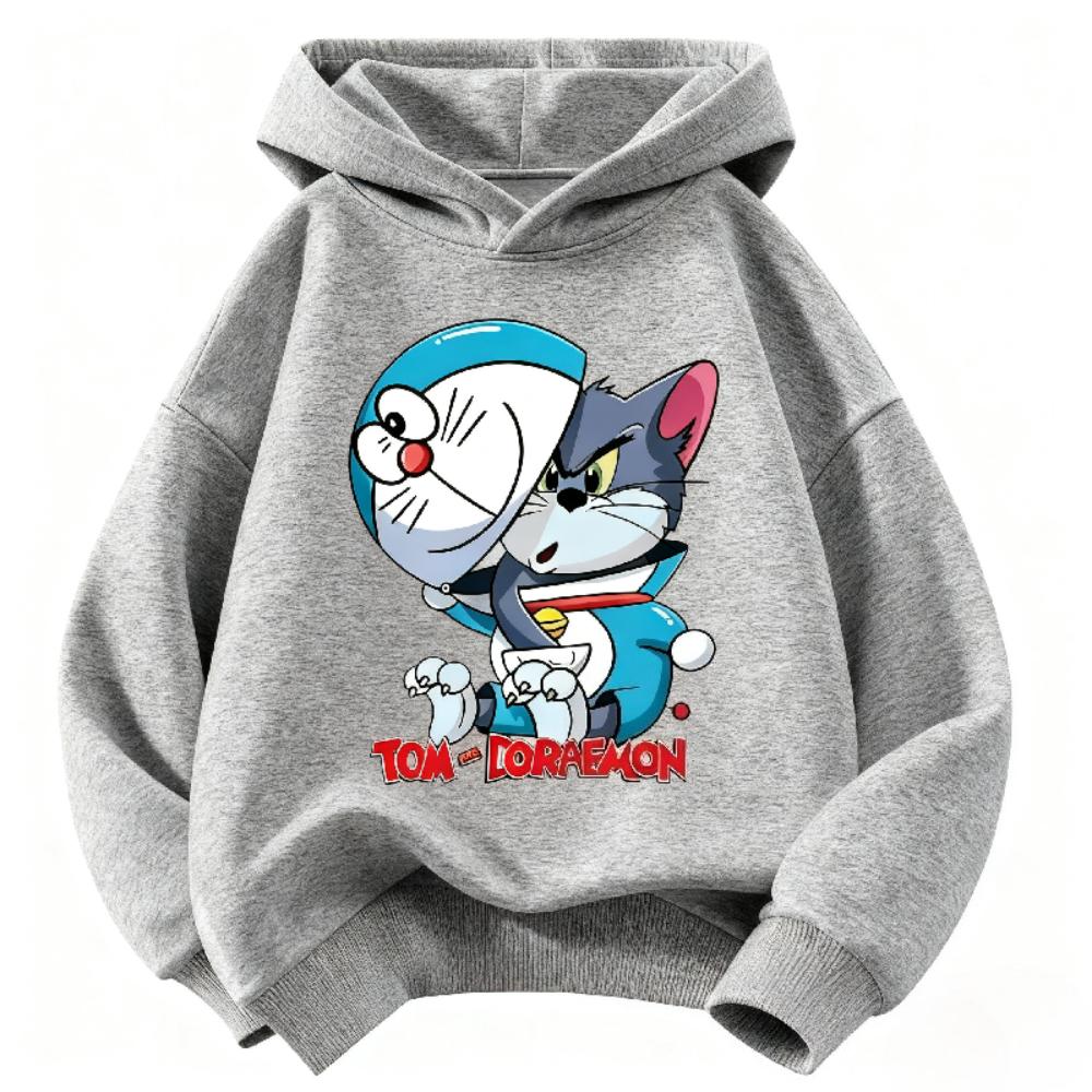 Новая детская толстовка Doraemon для мальчиков и девочек, осенне-зимняя теплая детская толстовка с капюшоном