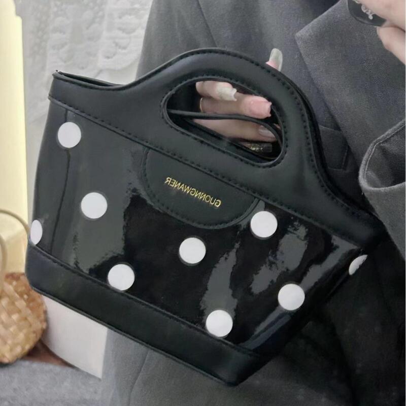Новое поступление, модная женская маленькая сумка через плечо, черная сумка из искусственной кожи, женская сумка в горошек, повседневная сумка-корзина с верхней ручкой