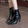 Pointed Toe Women Ankle Boots Leather Fashion Elegant High Heels Shoes 2025 Trend Designer Pumps Gladiator Goth Botas De Mujer