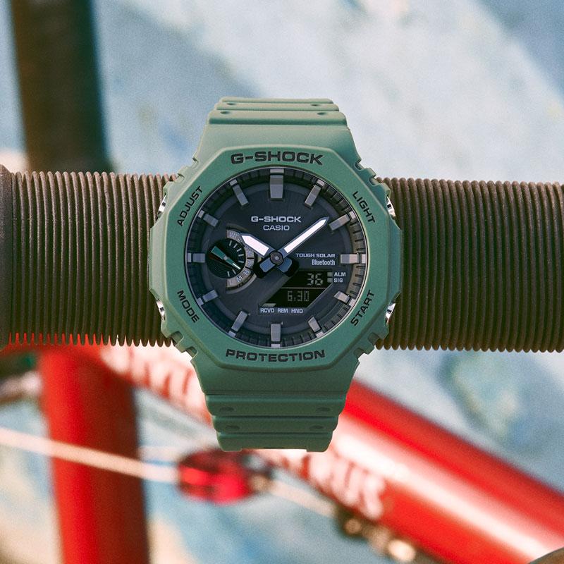 Casio G-Shock Классическая Восьмиугольная Серия Защита Сердца из Углеродного Волокна Водонепроницаемые Ударопрочные Спортивные Кварцевые Часы Ремешок из Смолы GA-B2100-3APR