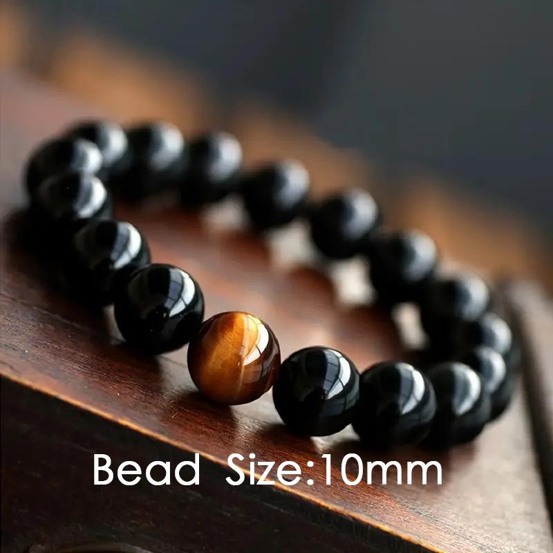 Fashion 8mm/10mm Natural Stone Bracelet Tiger Eye Obsidian Elastic String Bracelet
