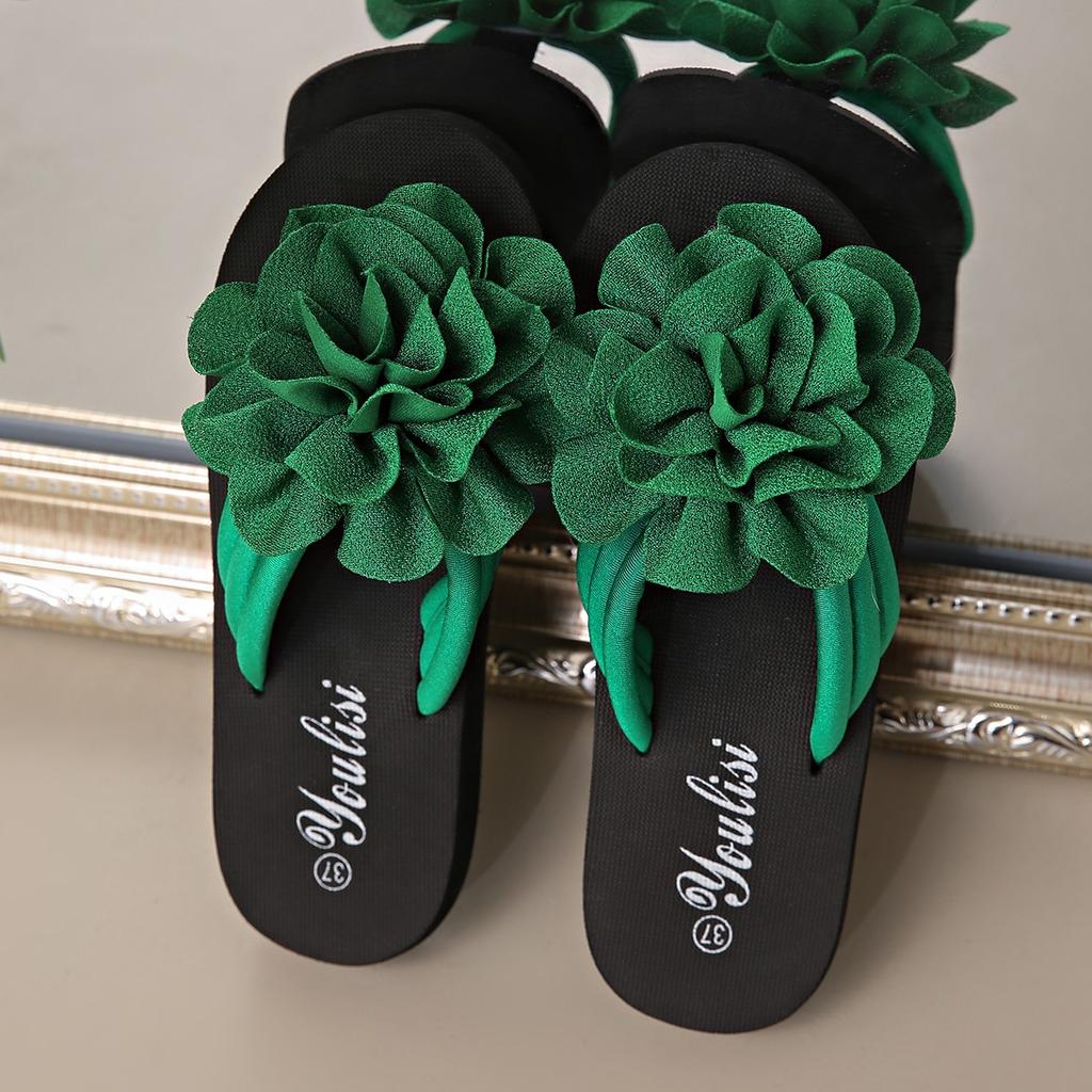 New Summer Fashion Outerwear Flat Heel Thick Sole Platform Sandals Korean Style Flower Beach Women's Slippers