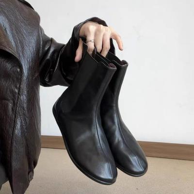 Версия из коровьей кожи~ ретро универсальные на плоской подошве удобные с круглым носком ботинки челси полусапожки женские новые бархатные ботинки мартин