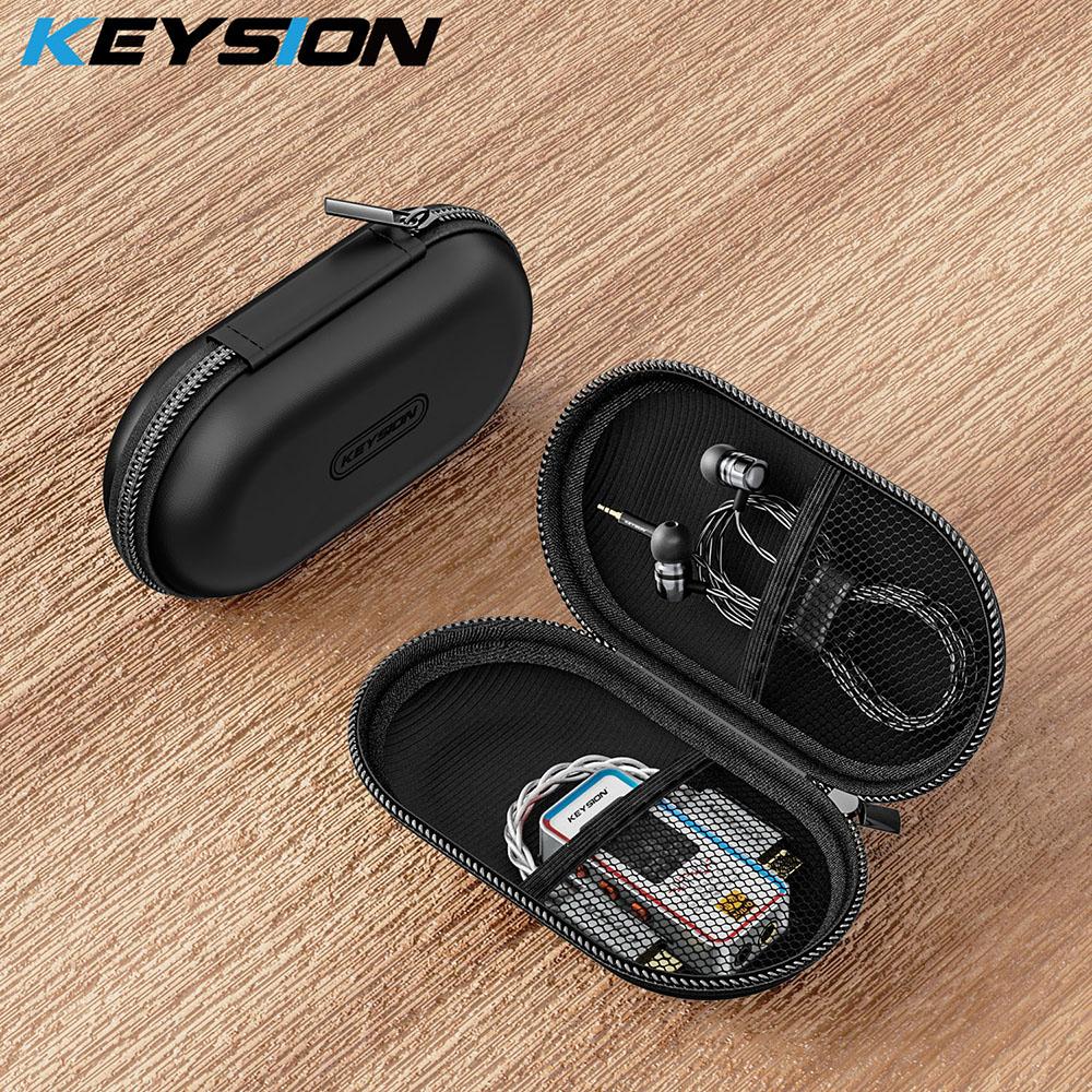 KEYSION PU Leather EarPhones Case Travel Dustproof DAC Headphone Amplifier AMP Cable Oval Storage Box Bag Headset Accessories