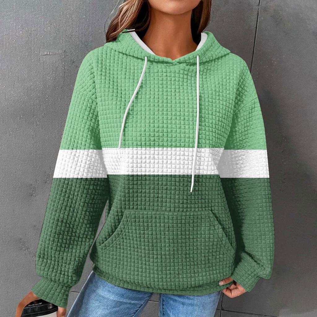 Women's Loose And Comfortable Color Blocked Printing Long Sleeved Hooded Sweatshirt