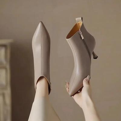 Модные Элегантные Современные Ботинки Женские 2024 Зима Горячая Распродажа Ботильоны Женские Мода Швы Острый Носок Тонкий Каблук Боковая Молния Обувь Женская