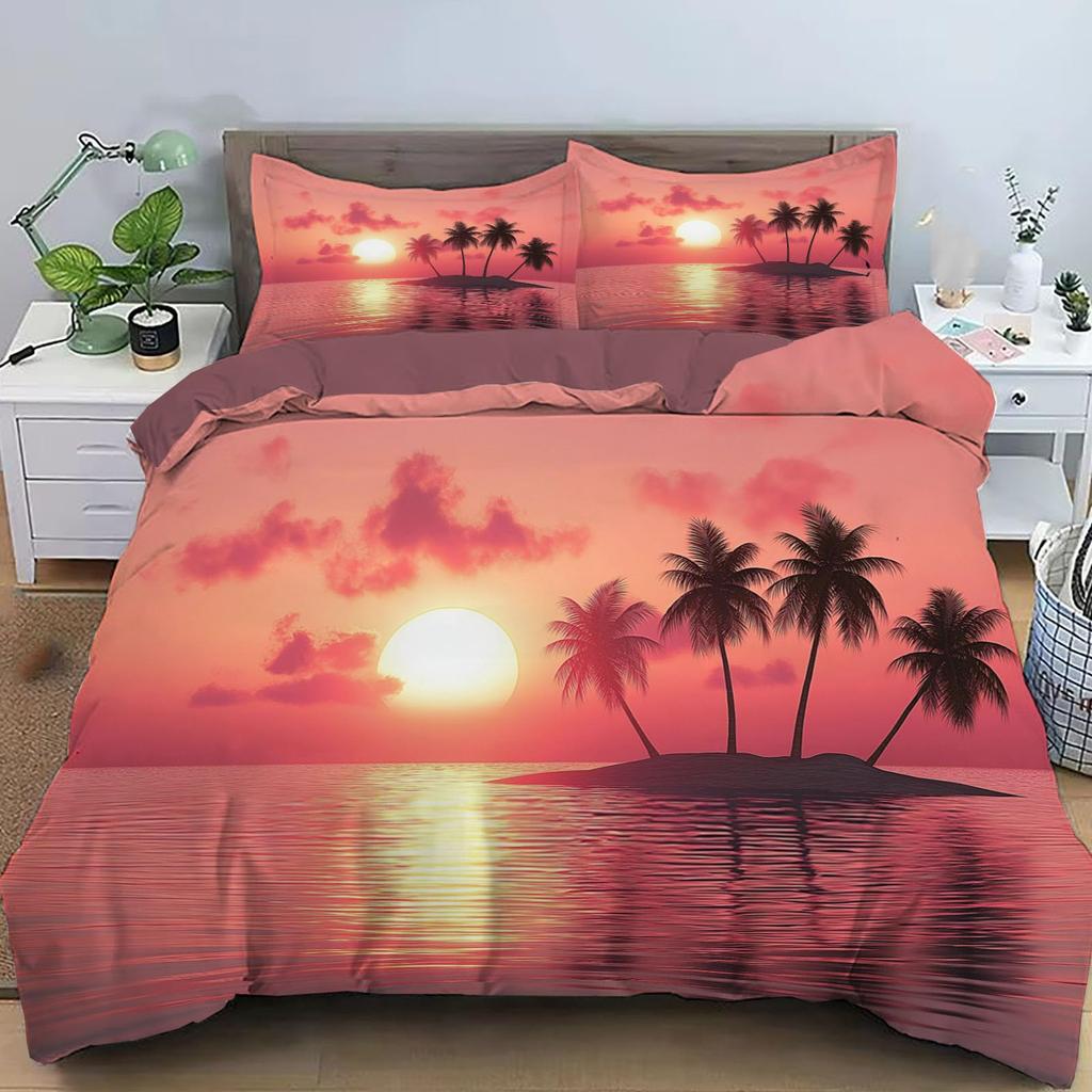 Sunrise Sunset And Sea Duvet Cover Sets For Teens Lightweight Quilt Covers Sea Coastal Nature Pattern Bedding Set Bedroom Decor