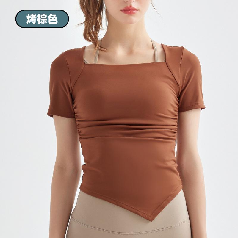 Ningbo restart Lycra bottoming shirt for women's summer wear low-necked short-sleeved running fitness top quick-drying yoga clothes
