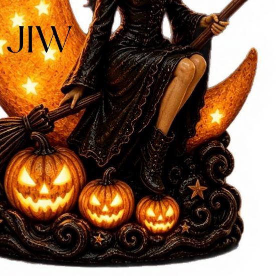 Glowing Crescent Moon Pumpkin Lamp Halloween Witch Lamp, Gothic LED Night Light, Artistic Mystical Home Decor Spooky Decorative Table for Bedroom
